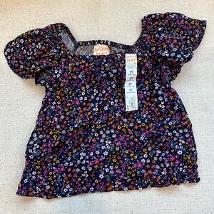 Jumping Beans Floral Blouse Navy Puff Sleeves